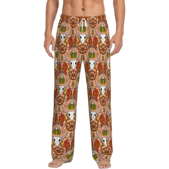 Salouo Cow Skull Print Pajama Pants for Men, Lounge Pants Elastic Waistband Casual Men's sleepwear Loungewear Sleep Pajama Pant -Large