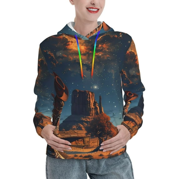 Salouo Cowboy Boots Under Starry Sky Pattern Hoodie Sweatshirts for Women, Autumn Pullover Hoodie Workout Sweat Women's Long Sleeve Preppy Sweatshirts-Medium
