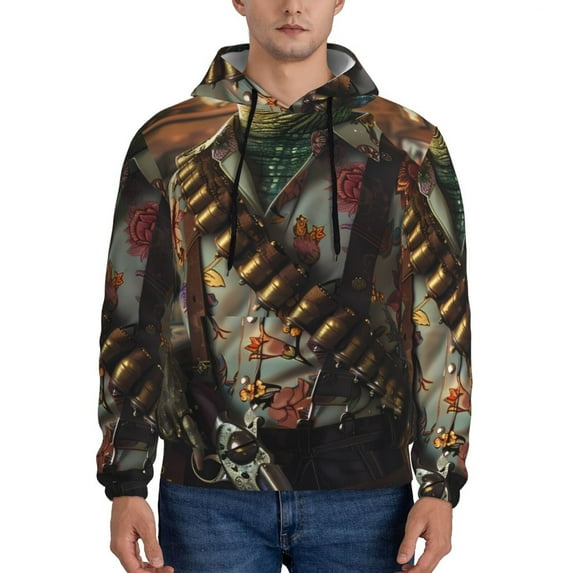 Salouo Cowboy Iguana Floral Shirt Pattern Men's Fall Hoodie Sweatshirt,Sport Hoodie with Pockets for Men Pullover Casual Hooded Sweatshirt-Large