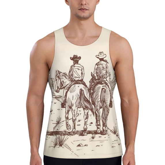 Salouo Cowboys Riding Horses for Men's Tank Tops,Sleeveless Muscle Shirts for Men Quick Dry Workout Tank Top Gym Muscle Tee Fitness Bodybuilding Sleeveless T Shirt-4X-Large