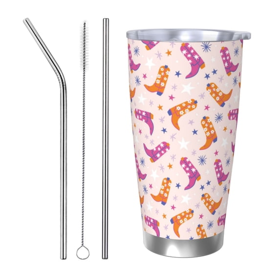 Salouo Cowgirl Boots Print 20oz Tumbler with Lid,Stainless Steel Vacuum Insulated Tumbler Durable Insulated Coffee Mug Thermal Cup with Splash Proof Sliding Lid-Straw Three-piece Set