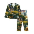 thumbnail image 1 of Salouo Cozy Cottage Lakeside Sunset Pattern Women's Pajamas Set Long Sleeve Button Down Sleepwear Soft Pj Lounge Sets for women 2 Piece Pjs Set with Long Pants-XX-Large, 1 of 7