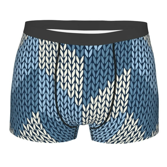 Salouo Cozy Knitted Blue Chevron Print Men's Boxer Briefs,Breathable Underwear Elastic Waistband Briefs for Men -Large