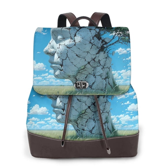 Salouo Cracked Earth Head Tree Pattern PU Leather Backpack,Purse for Women Fashion Multipurpose Design Handbag Ladies Shoulder Bags Travel Backpack