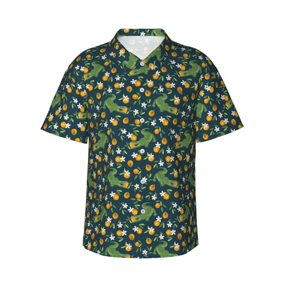 Salouo Crocodile And Oranges for Hawaiian Shirt for Men,Summer Beach Casual Short Sleeve Button Down Shirts Men's Regular-Fit Short-Sleeve Print Shirt -Small