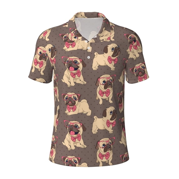 Salouo Cut Pug for Men's Short Sleeve Polo Shirts,Polo Shirts for Men Performance Short Sleeve Golf Shirt Athletic Casual Collared T-Shirt-Medium