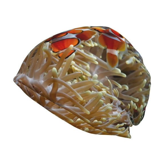 Salouo Cute Anemone Fish Print Unisex Beanie Hat,Knitted Baggy Skull Cap Winter Warm Hats Beanie Sleep Hats Cancer Headwear Caps for Women & Men 1 Pieces