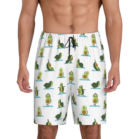 Salouo Cute Avocado Yoga Pattern Men's Sleep Pajama Shorts,Pajama Bottoms Elastic Waistband Sleep Pajama Short PJ Shorts for Men -Medium