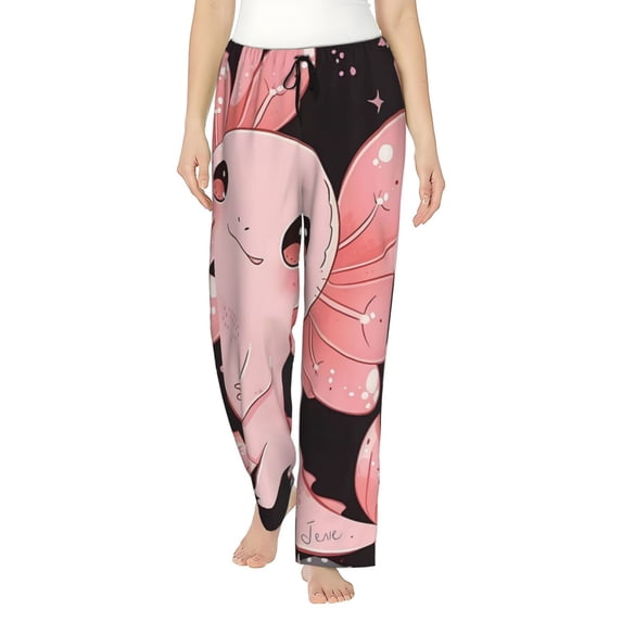 Salouo Cute Axolotl Sakura Blossoms A Print Women's Pajama Pants Casual Loose Sweatpants PJs Flowy Pants Drawstring Palazzo for Women Wide Leg Pants Lounge Pajama -Small