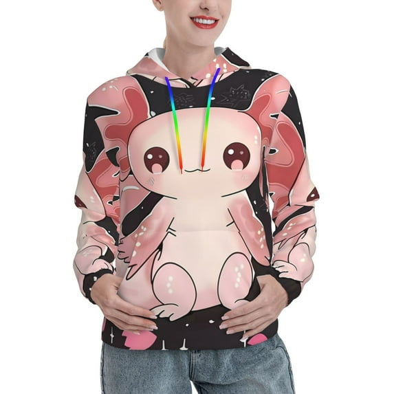 Salouo Cute Axolotl Sakura Blossoms Pattern Hoodie Sweatshirts for Women, Autumn Pullover Hoodie Workout Sweat Women's Long Sleeve Preppy Sweatshirts-Medium