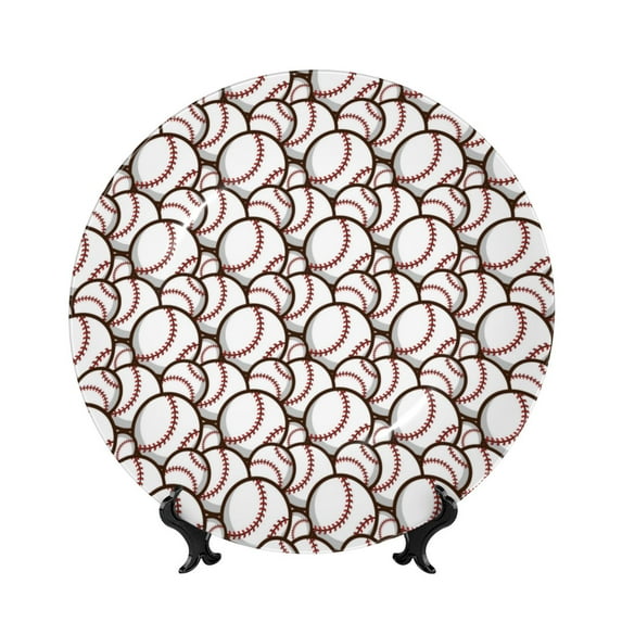 Salouo Cute Baseball Pattern Bone China Decorative Plate,Holiday Decor Decorative Ceramic Plates with Stand Elegant Home DéCor for Hallway/Living Room/Bedroom-7in