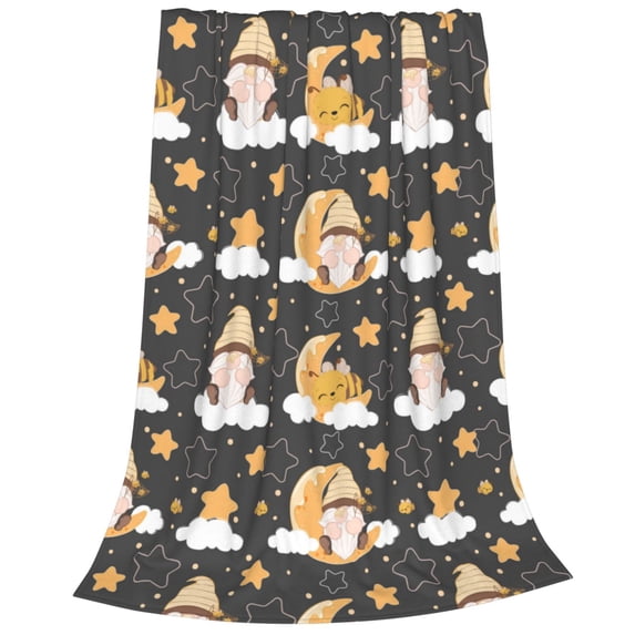 Salouo Cute Bee Gnome Print Bed Blankets,Flannel Blanket Comfortable Air Conditioning Blanket Lightweight Blanket for Sofa Bed Travel & Couch -60"x50"