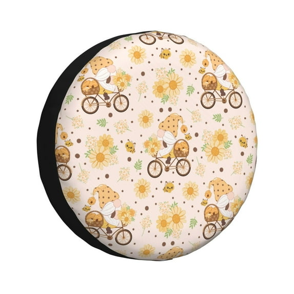 Salouo Cute Bee Gnome Print Spare Tire Cover 14-17 inch Spare Tire Protector Universal Tough Tire Wheel Cover for Trailer SUV and Truck-16 inch