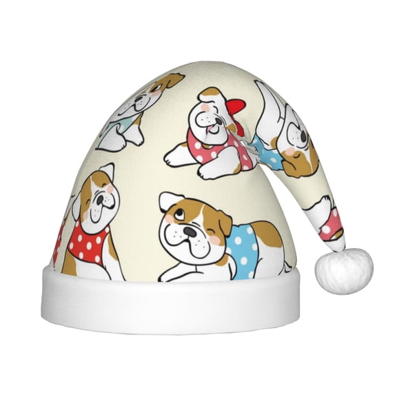 Salouo Cute Bull Dog for Christmas Hat for Kids Xmas Holiday Hat Santa Hat for Boys & Girls Festive Headwear Accessories Fit for Christmas/ New Year/Holiday/Party