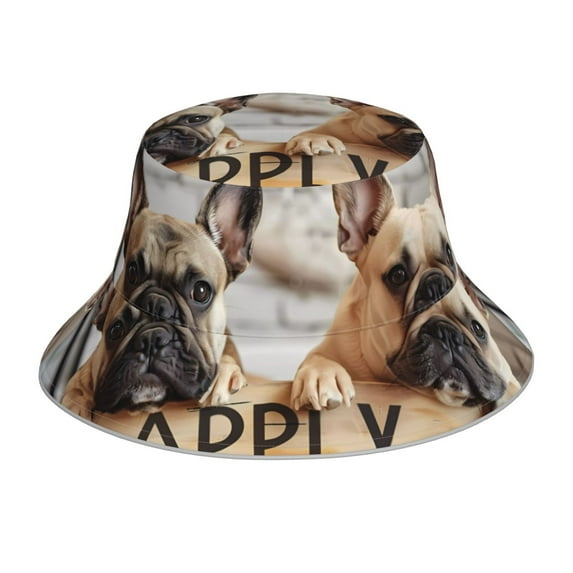 Salouo Cute Bulldogs Apply Print Unisex Bucket Hat, Outdoor Summer Beach Fishing Sun Hat Fun Outdoor Vacation Hat for Men Women Teens,Reversible Double-Side-Wear