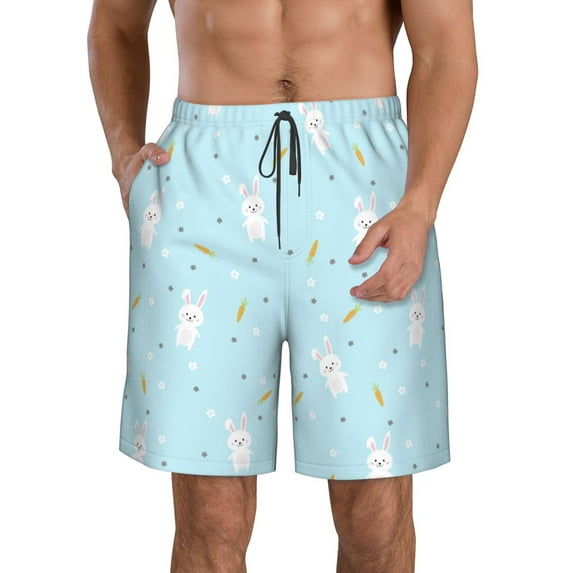 Salouo Cute Bunny Pattern Swim Trunks for Men,Men's Hawaiian Bathing Suit Swimsuits Quick Dry Swimming Board Shorts Beach Shorts with Pockets-Medium