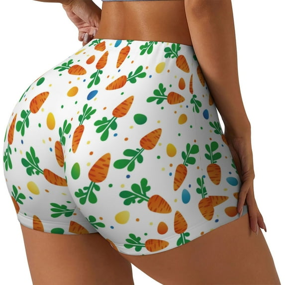Salouo Cute Carrot Print Women's Athletic Shorts,Booty Shorts Biker Shorts High Waisted Elastic Workout Shorts for Yoga Gym Running Sports-X-Large
