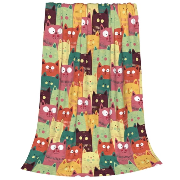 Salouo Cute Cartoon Cat Print Bed Blankets,Flannel Blanket Comfortable Air Conditioning Blanket Lightweight Blanket for Sofa Bed Travel & Couch -80"x60"
