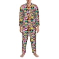 thumbnail image 1 of Salouo Cute Cartoon Owls Print Button-Front Long Sleeve Pajama Set for Men, Soft 2Pjs Men's Long Sleeve Sleepwear -Large, 1 of 7
