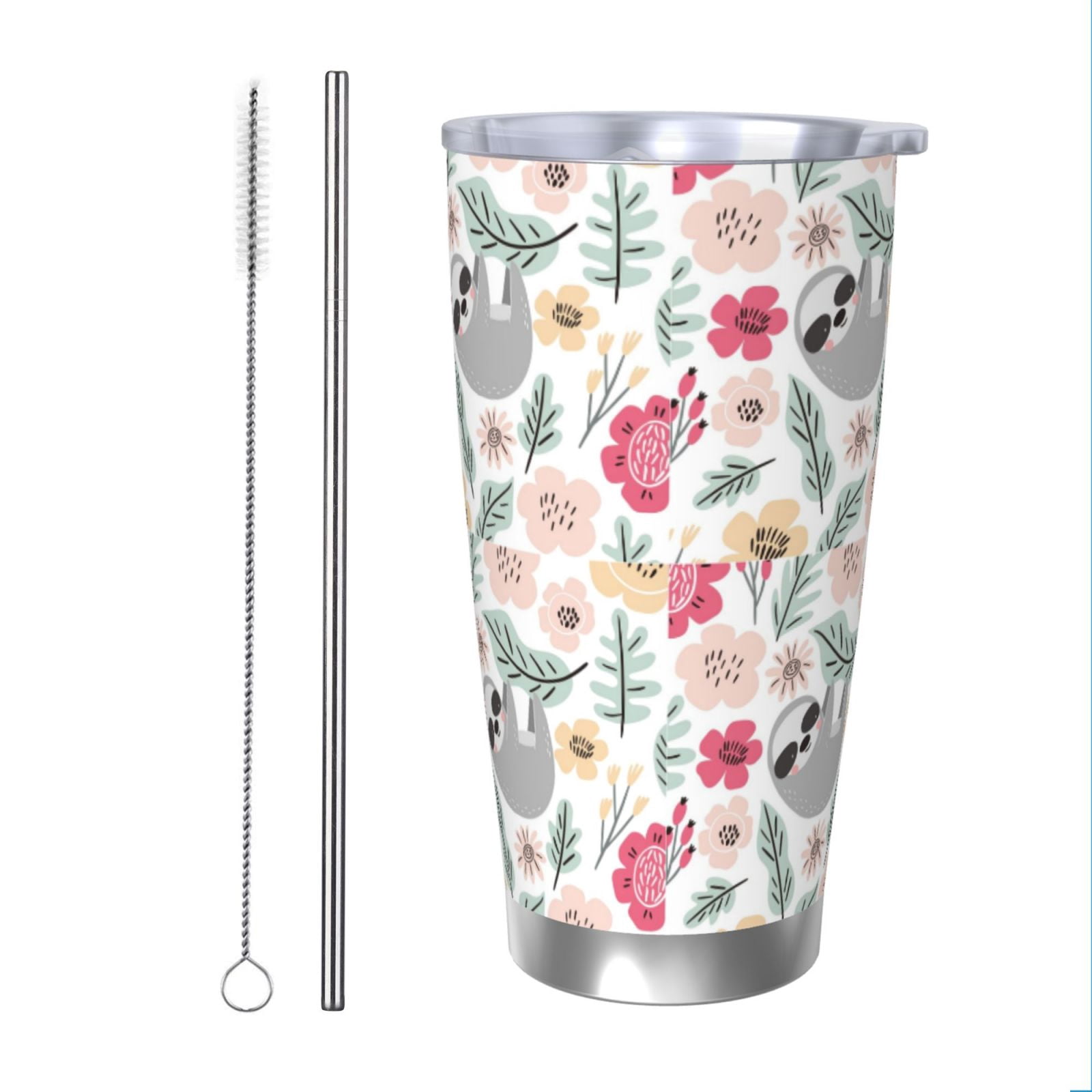 Salouo Cute Cartoon Sloth Print 20oz Tumbler with Lid,Stainless Steel ...