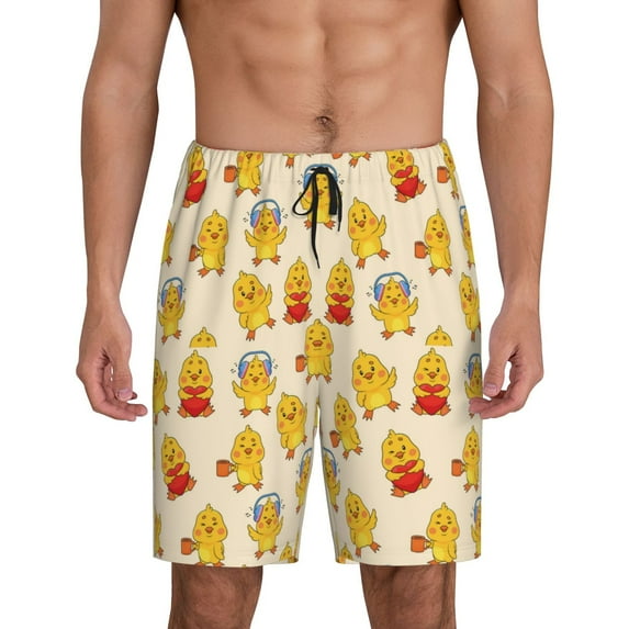 Salouo Cute Chicken Pattern Men's Sleep Pajama Shorts,Pajama Bottoms Elastic Waistband Sleep Pajama Short PJ Shorts for Men -Medium