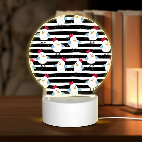 Salouo Cute Chicken for Round Acrylic Night Light - Acrylic Sheets with LED Light Lamp Base - Decorative Night Lamp for Restaurant Bar Cafe Shop Room Decoration