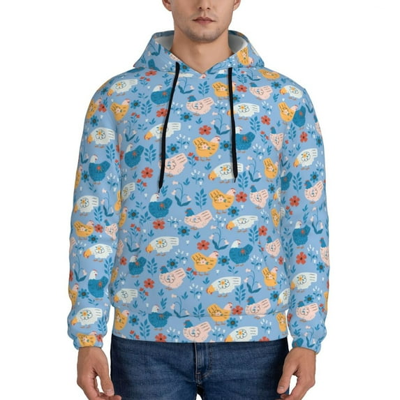 Salouo Cute Chickens and Flowers Pattern Men's Fall Hoodie Sweatshirt,Sport Hoodie with Pockets for Men Pullover Casual Hooded Sweatshirt-X-Large
