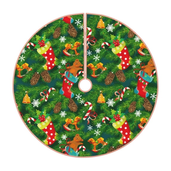 Salouo Cute Christmas Stocking Bear Christmas Tree Skirt 30" Farmhouse Christmas Decorations Snowman Xmas Tree Skirt Tree Mat for Holiday Party Decor