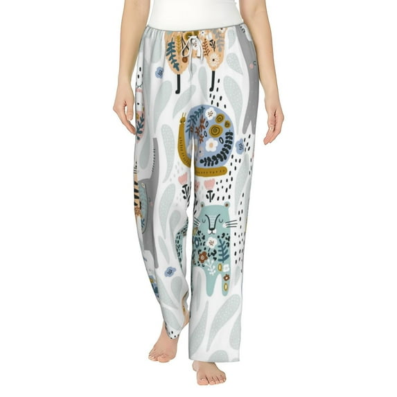 Salouo Cute Colorful Animal Print Women's Pajama Pants Casual Loose Sweatpants PJs Flowy Pants Drawstring Palazzo for Women Wide Leg Pants Lounge Pajama -Large
