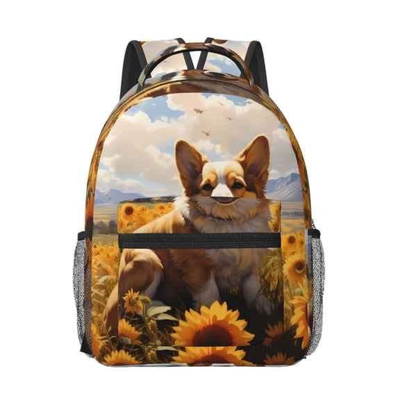 Salouo Cute Corgi Sunflower Print Laptop Backpack 16.5'' Daypack Carry On Backpack for Men Women Outdoor Bag Laptop Sleeve and Dual for Weekender/Business/Hiking-One Size