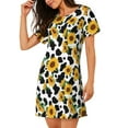 thumbnail image 1 of Salouo Cute Cow Print Sunflower A Print Short Sleeve Sleepshirt for Womens Comfy Nightgown Scoopneck Cute Nightdress Ruffle -Large, 1 of 7