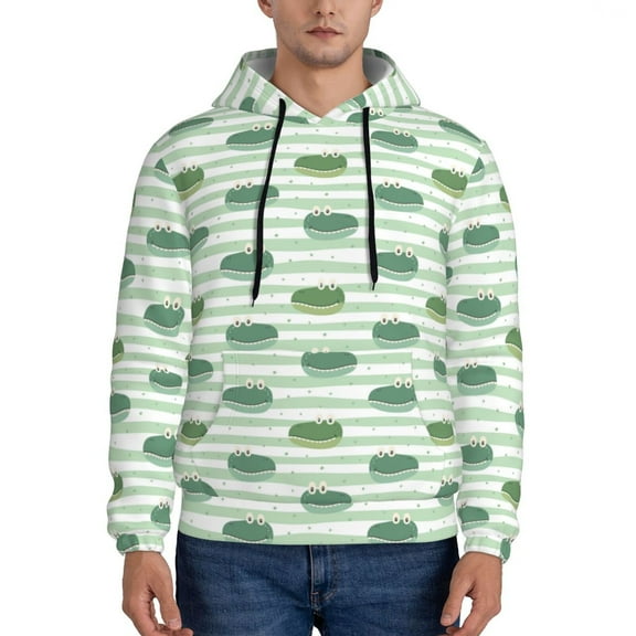 Salouo Cute Crocodile Pattern Men's Fall Hoodie Sweatshirt,Sport Hoodie with Pockets for Men Pullover Casual Hooded Sweatshirt-Small
