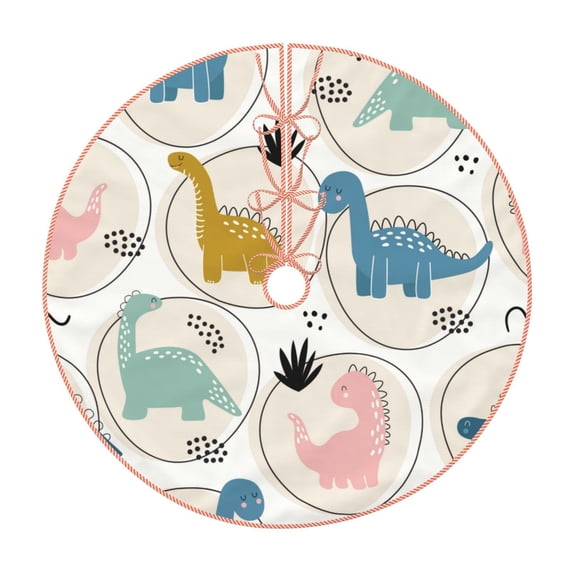 Salouo Cute Dinosaurs Christmas Tree Skirt 48" Farmhouse Christmas Decorations Snowman Xmas Tree Skirt Tree Mat for Holiday Party Decor