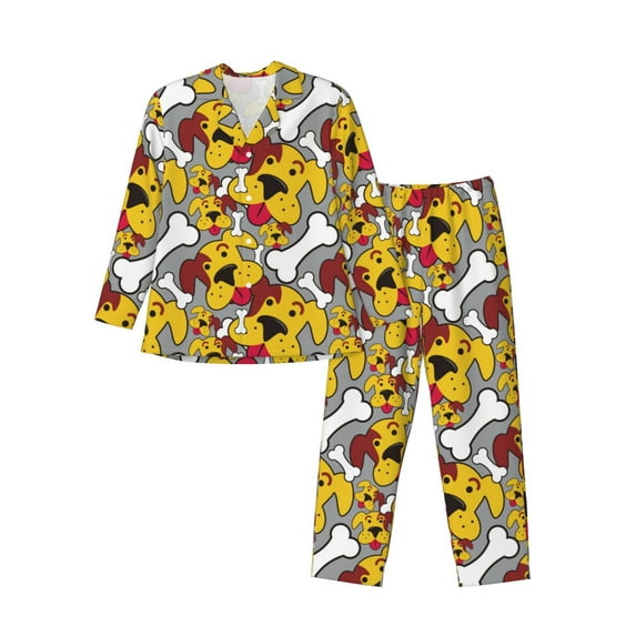 Salouo Cute Dog Print Button-Front Long Sleeve Pajama Set for Men, Soft 2Pjs Men's Long Sleeve Sleepwear-Medium