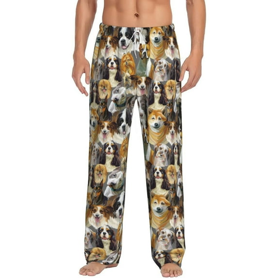 Salouo Cute Dog Print Pajama Pants for Men, Lounge Pants Elastic Waistband Casual Men's sleepwear Loungewear Sleep Pajama Pant -Large