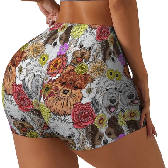 Salouo Cute Dogs Puppy Print Women's Athletic Shorts,Booty Shorts Biker Shorts High Waisted Elastic Workout Shorts for Yoga Gym Running Sports-Large