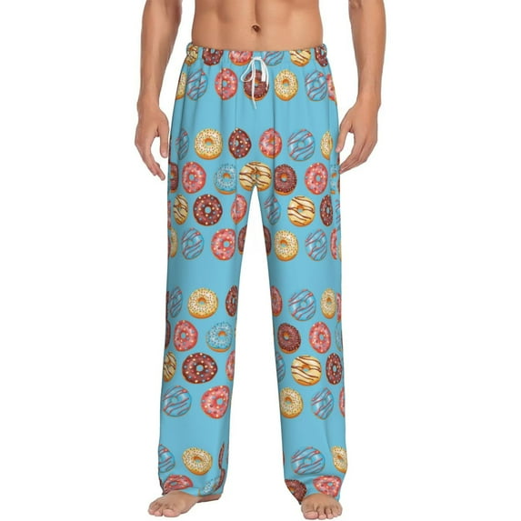 Salouo Cute Donut Print Pajama Pants for Men, Lounge Pants Elastic Waistband Casual Men's sleepwear Loungewear Sleep Pajama Pant -Small