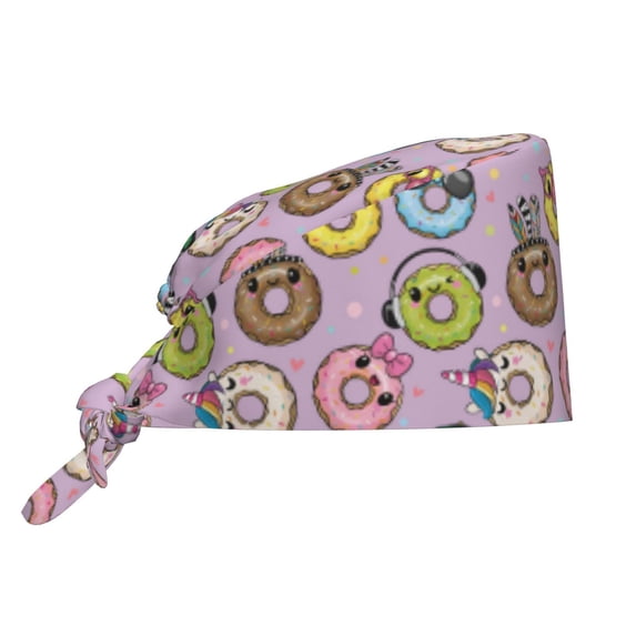Salouo Cute Donuts Print Adjustable Working Caps,1 Pcs Working Hats Elastic Scrub Hats Elastic Tie Back Hats Unisex Nurse Scrub Cap Nurse Hats ,One Size