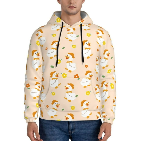 Salouo Cute Duck And Flower Pattern Men's Fall Hoodie Sweatshirt,Sport Hoodie with Pockets for Men Pullover Casual Hooded Sweatshirt-3X-Large