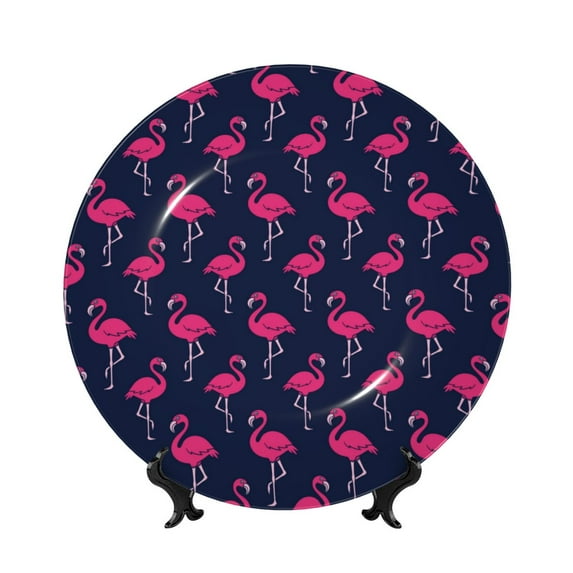 Salouo Cute Flamingo Pattern Bone China Decorative Plate,Holiday Decor Decorative Ceramic Plates with Stand Elegant Home DéCor for Hallway/Living Room/Bedroom-8in