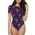 thumbnail image 1 of Salouo Cute Flamingo for Women's Short Sleeve Bodysuit,Sexy Bodysuits One Piece Round Neck Bodysuit Shapewear Tummy Control-X-Large, 1 of 7