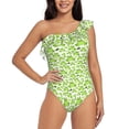 thumbnail image 1 of Salouo Cute Frogs Pattern One Shoulder Ruffled One Piece Swimsuit for Women V Neck Swimwear Tummy Control Bathing Suit-Large, 1 of 6