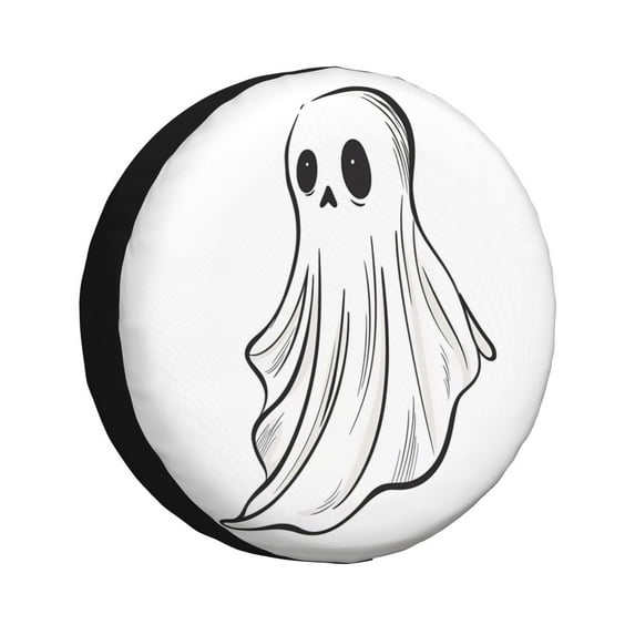 Salouo Cute Ghost Simple Drawing Print Spare Tire Cover 14-17 inch Spare Tire Protector Universal Tough Tire Wheel Cover for Trailer SUV and Truck-16 inch