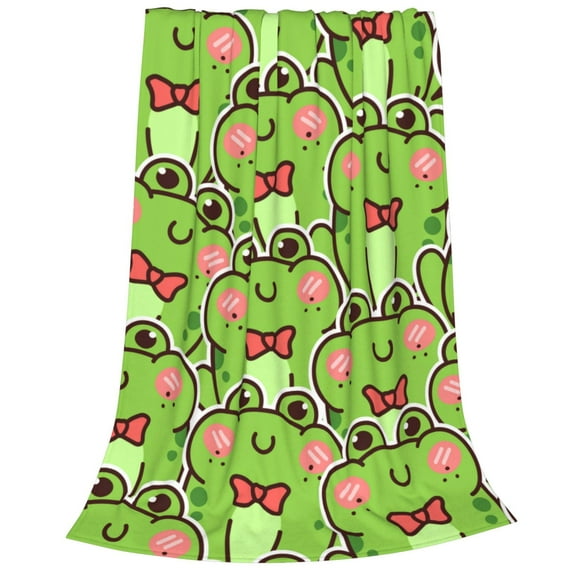 Salouo Cute Green Frog Print Bed Blankets,Flannel Blanket Comfortable Air Conditioning Blanket Lightweight Blanket for Sofa Bed Travel & Couch -80"x60"