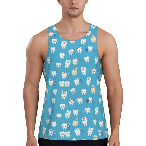 Salouo Cute Healthy Teeth for Men's Tank Tops,Sleeveless Muscle Shirts for Men Quick Dry Workout Tank Top Gym Muscle Tee Fitness Bodybuilding Sleeveless T Shirt-4X-Large
