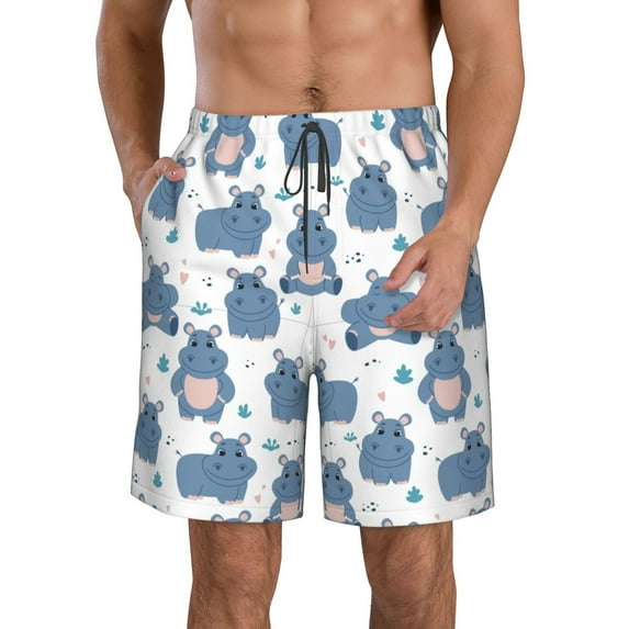 Salouo Cute Hippos Pattern Swim Trunks for Men,Men's Hawaiian Bathing Suit Swimsuits Quick Dry Swimming Board Shorts Beach Shorts with Pockets-X-Large
