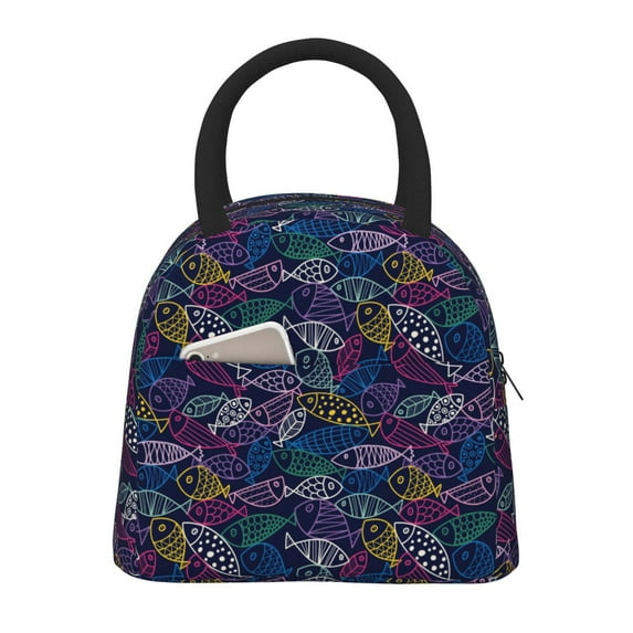 Salouo Cute Line Fish for Insulated Lunch Bag for Women/Men - Leakproof Cooler Tote Bag Organizer - Reusable Lunch Box for Office Picnic Hiking Beach-One Size