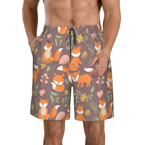 Salouo Cute Little Fox Pattern Swim Trunks for Men,Men's Hawaiian Bathing Suit Swimsuits Quick Dry Swimming Board Shorts Beach Shorts with Pockets-X-Large