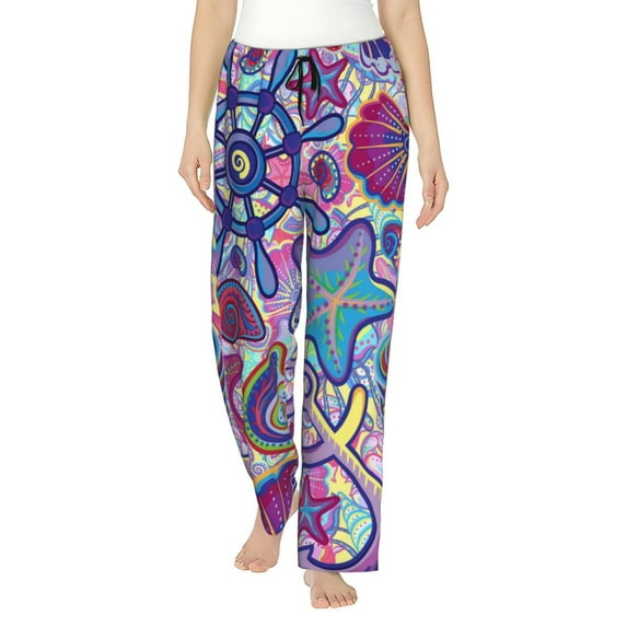 Salouo Cute Nautical Print Women's Pajama Pants Casual Loose Sweatpants PJs Flowy Pants Drawstring Palazzo for Women Wide Leg Pants Lounge Pajama -XX-Large