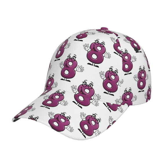 Salouo Cute Number 8 Print Unisex Sports Hat, Adjustable Golf Dad Hat Outdoor Cap Mountain Dad Hat Adjustable Fit Baseball Cap for Men and Women